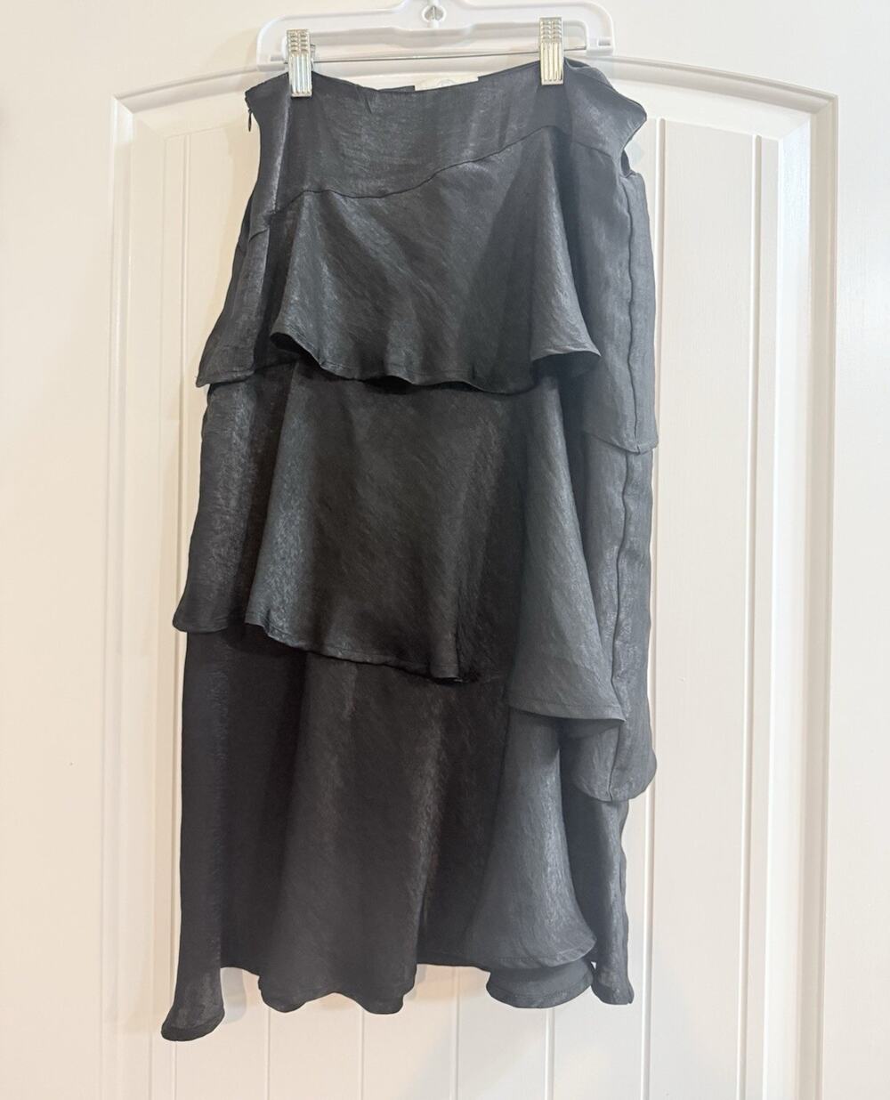 Jun & Ivy Black Chiffon Tiered Layered Ankle Length Skirt Women’s Size M